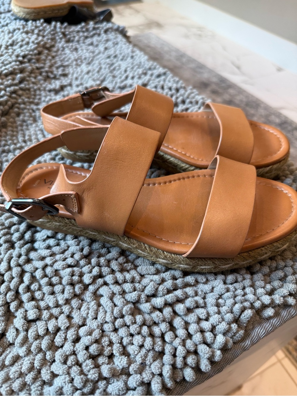 Via Spiga Tan Leather Double-Strap Espadrille Sandals